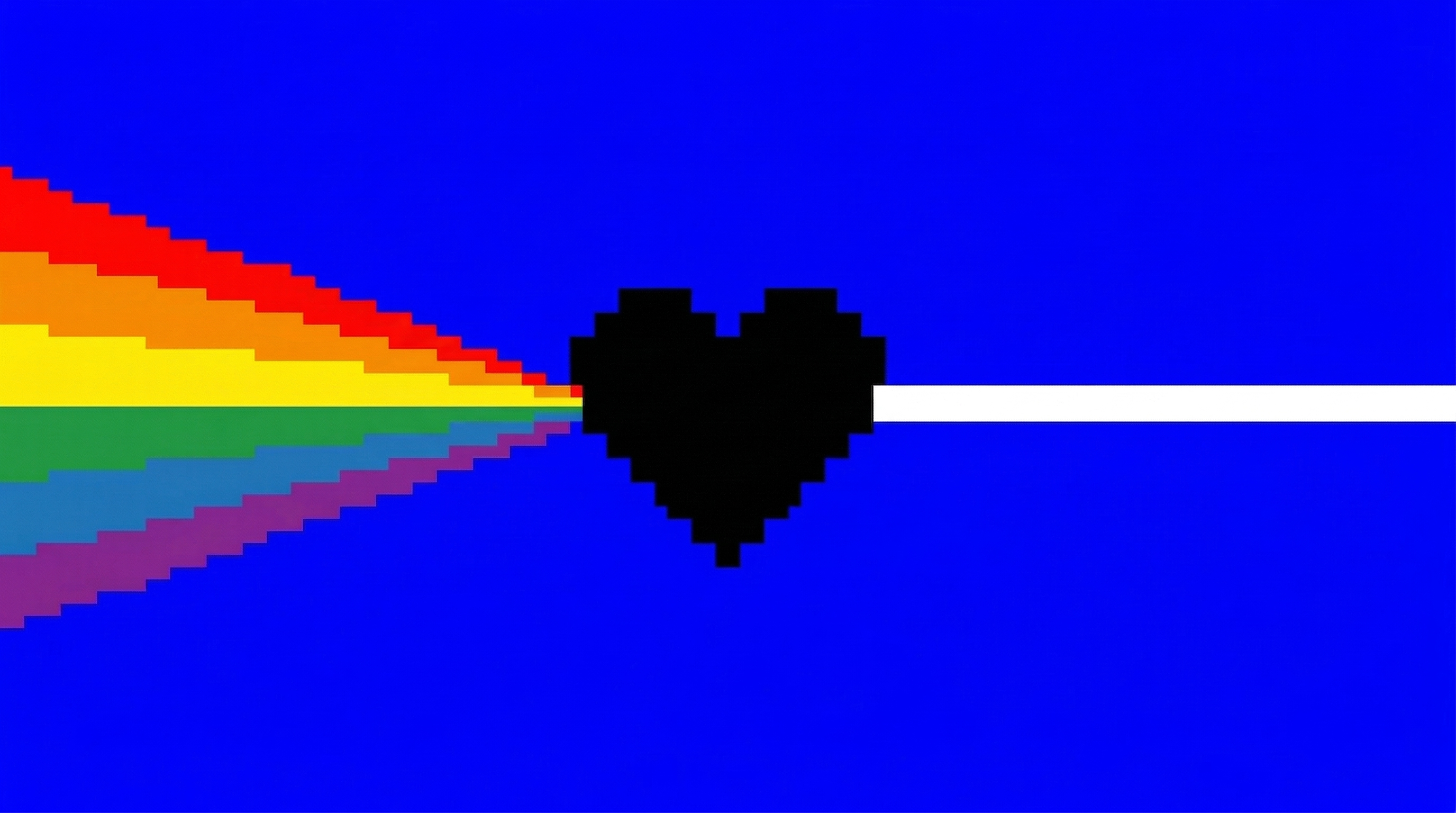Pixel art heart prism: rainbow light enters, pure white light exits